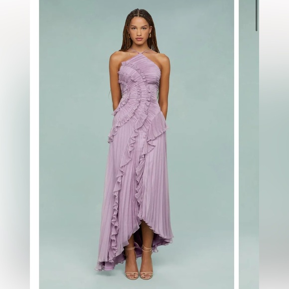 Elina Bellee Dresses & Skirts - Elegant Ruffle Halter Pleated Maxi Dress in Lavender